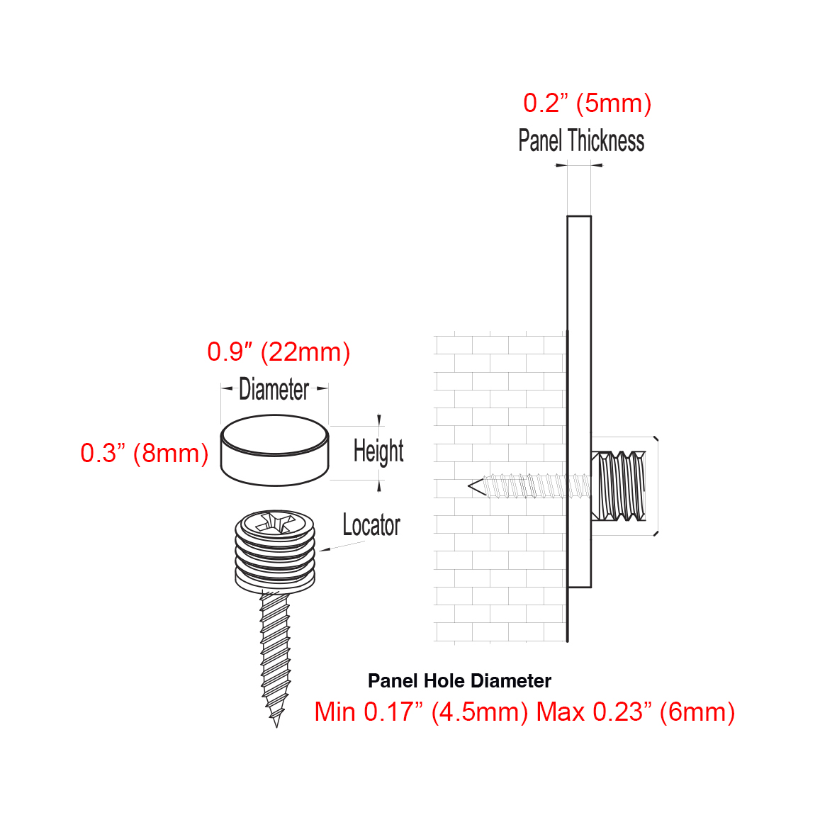 Standard Aluminum Standoff Cap Diameter 0.9″ (22mm) Matte Black Finish4Qty/Set Online USA.