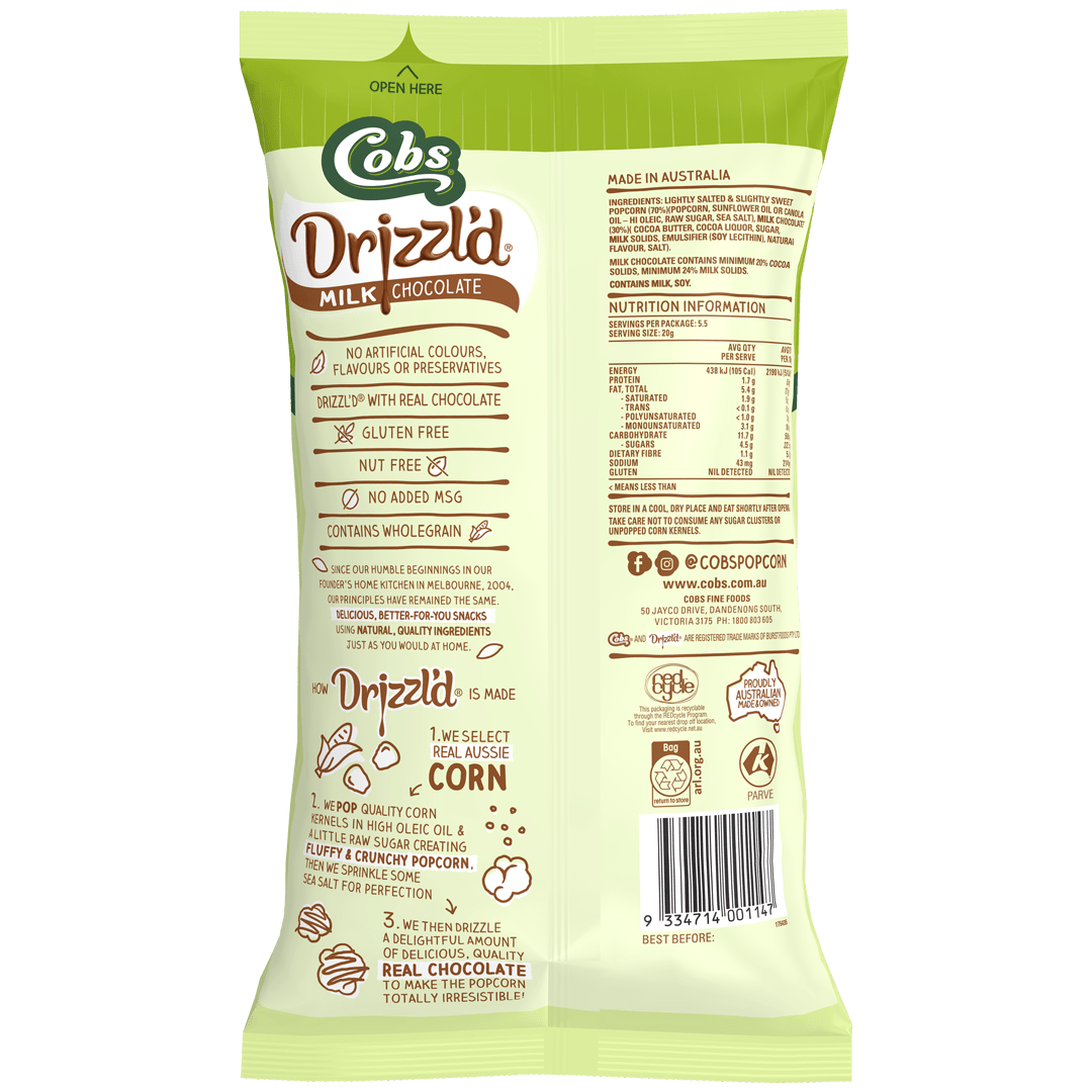 DRIZZL’D Lightly Salted & Slightly Sweet Popcorn w Milk Chocolate