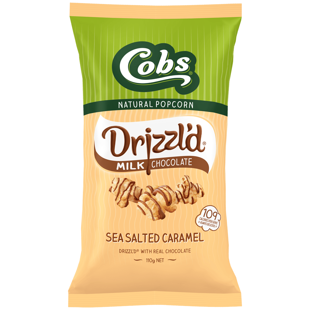 DRIZZL’D Sea Salted Caramel Popcorn w Milk Chocolate Cobs Popcorn