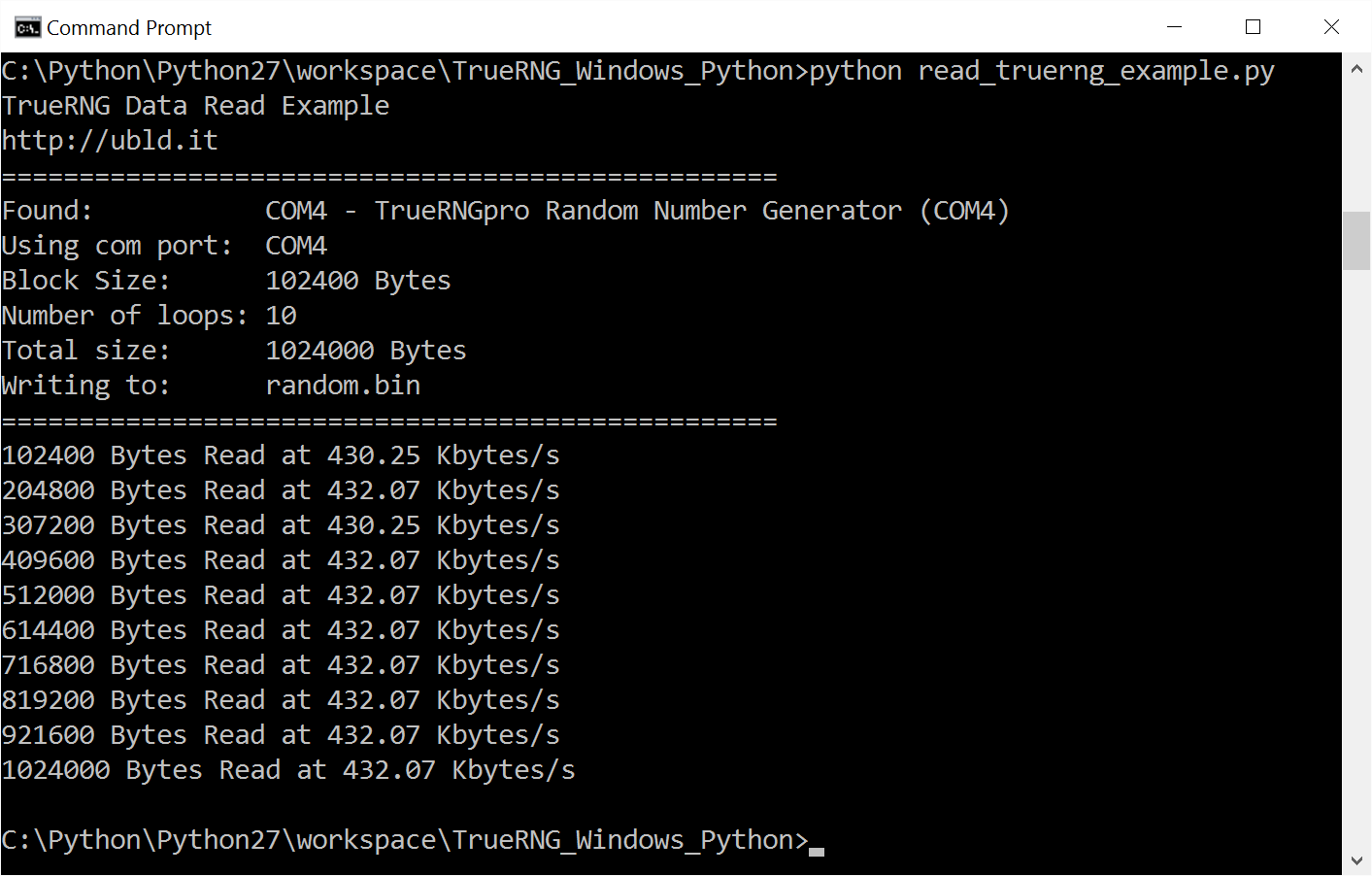 Howto use TrueRNGpro with Python in Windows 10 and Linux