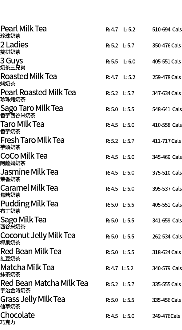 Menu CoCo Fresh Tea & Juice Canada