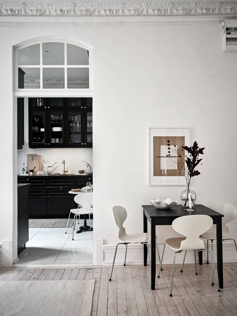 Warm home with a black kitchen