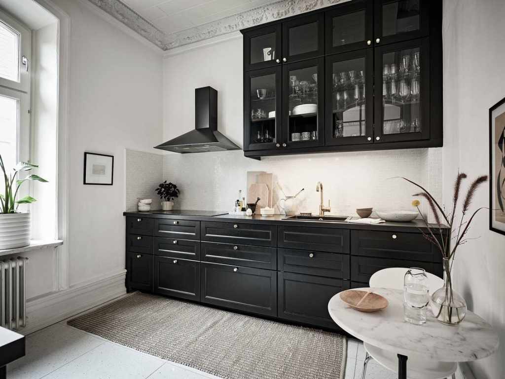 Warm home with a black kitchen