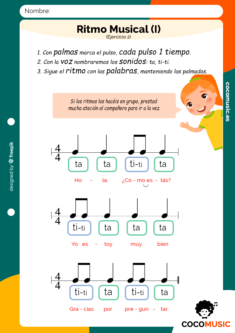 Ejercicio Ritmo Musical 2【 Ficha de Música de Primaria