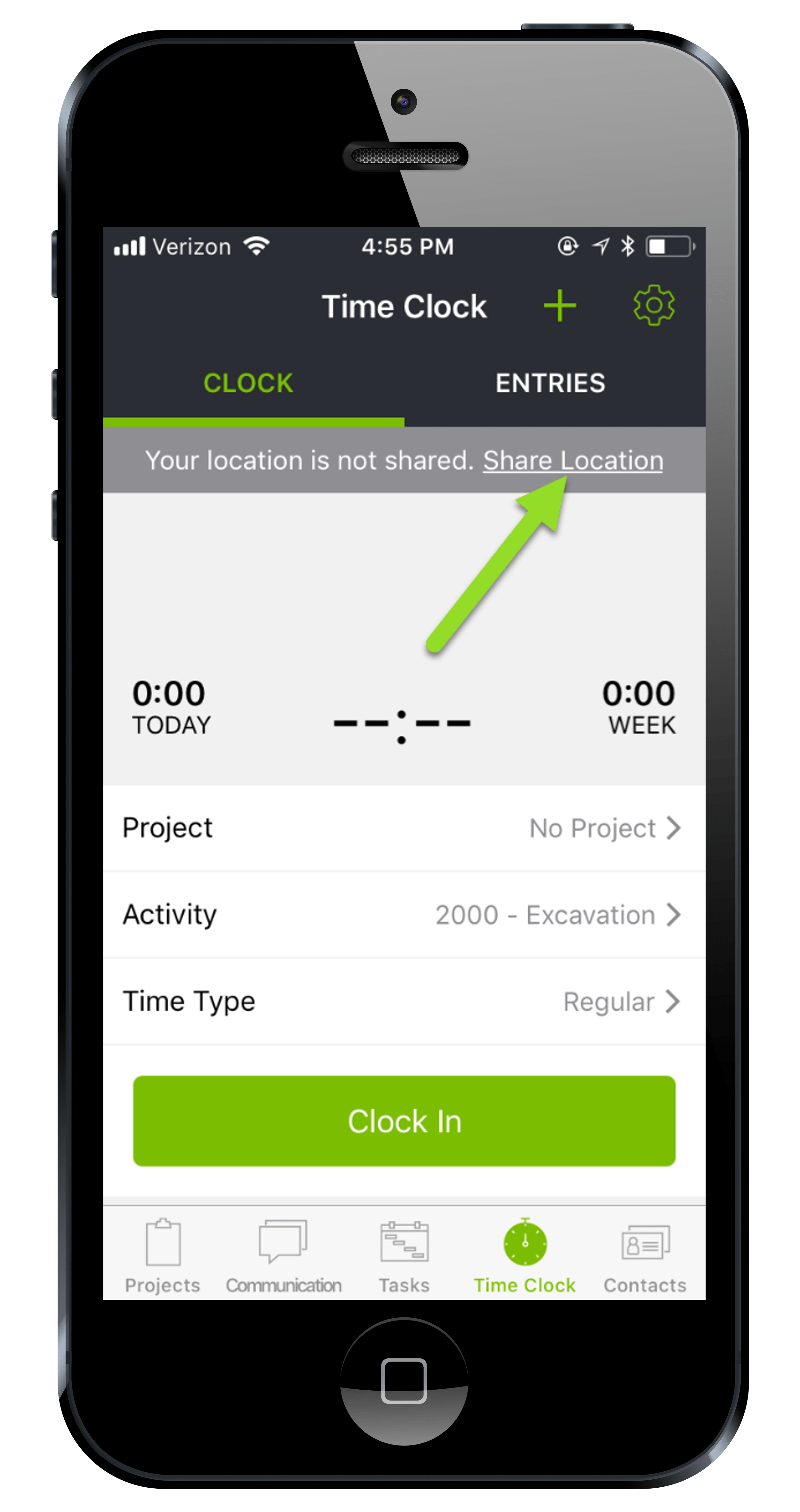How do I use the time clock on the mobile app? CoConstruct