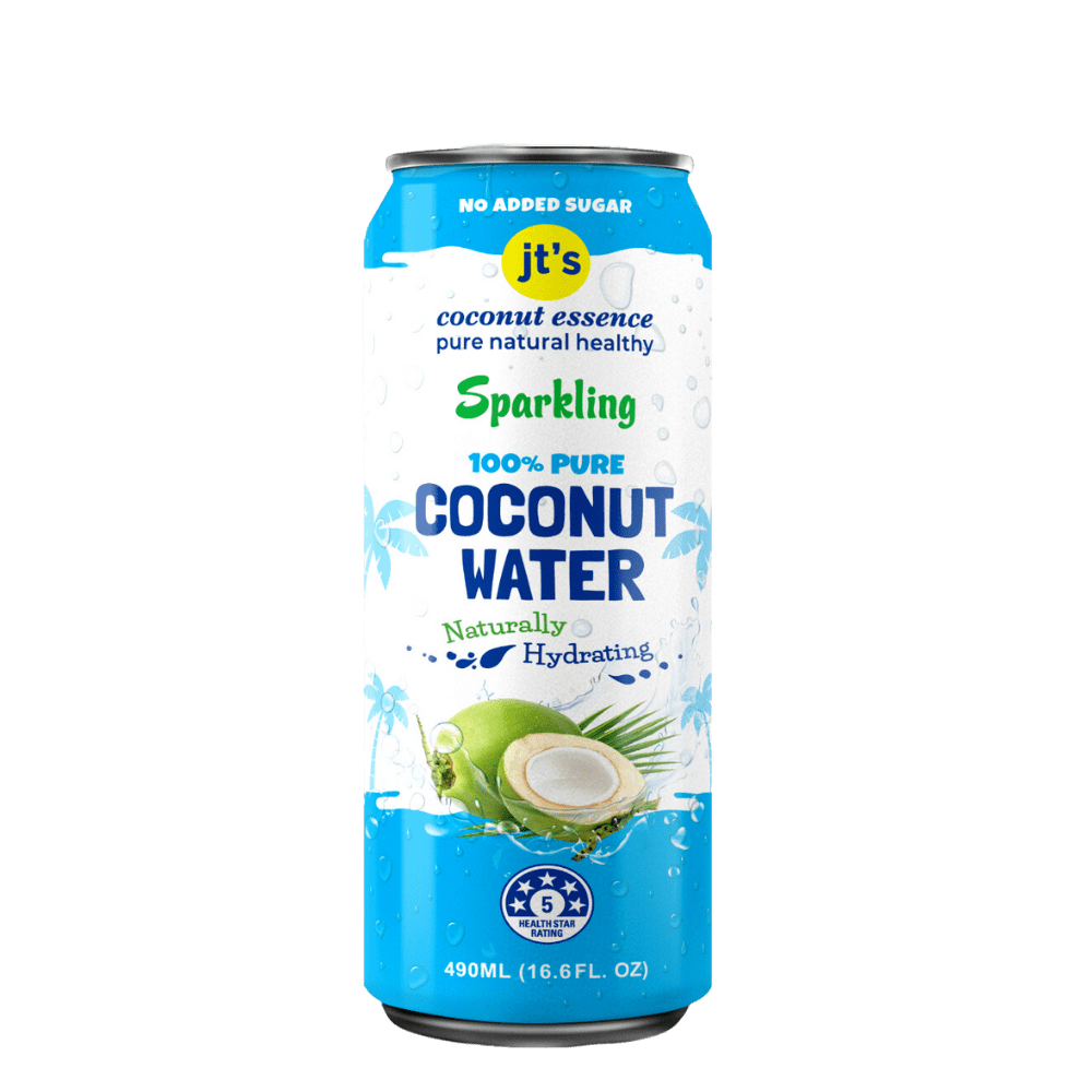 Sparkling Pure Coconut Water 490ml X 12 Cans JT's Coconut Essence