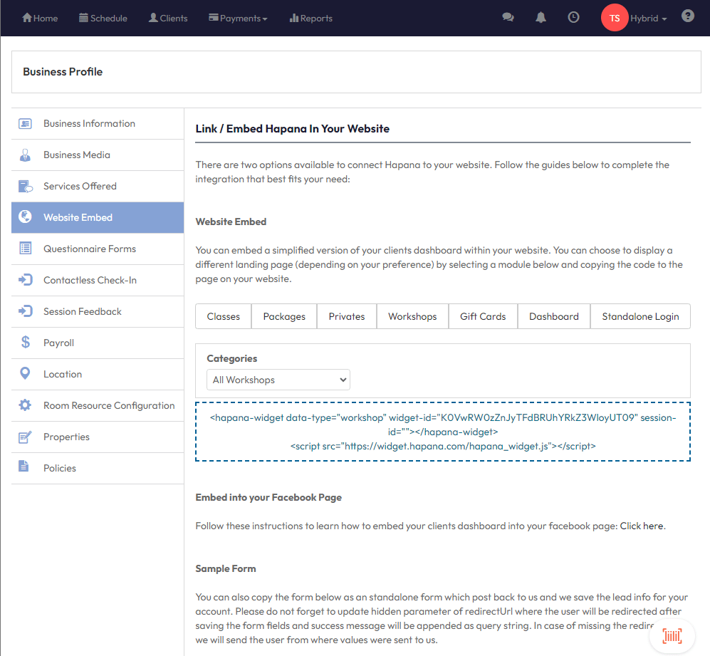 Adding Embed Widgets to a Wix Site Hapana Support
