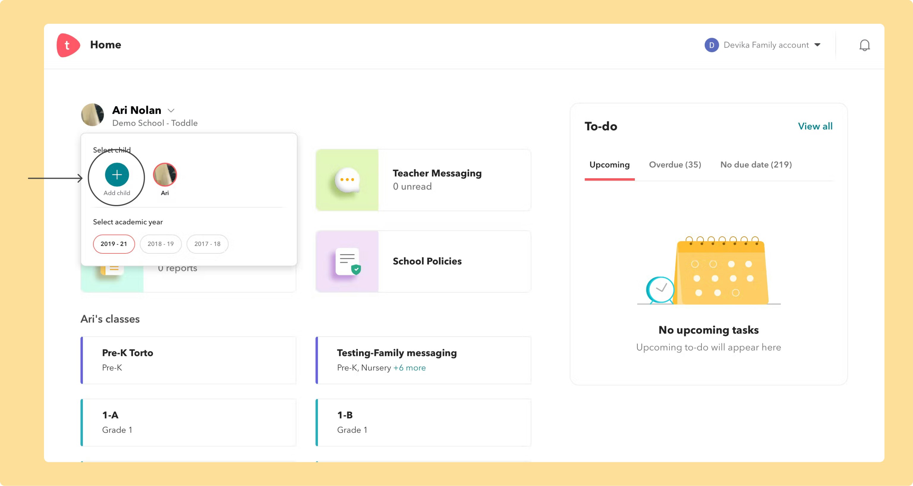 How can I add another child to Toddle Family? Toddle Help Center