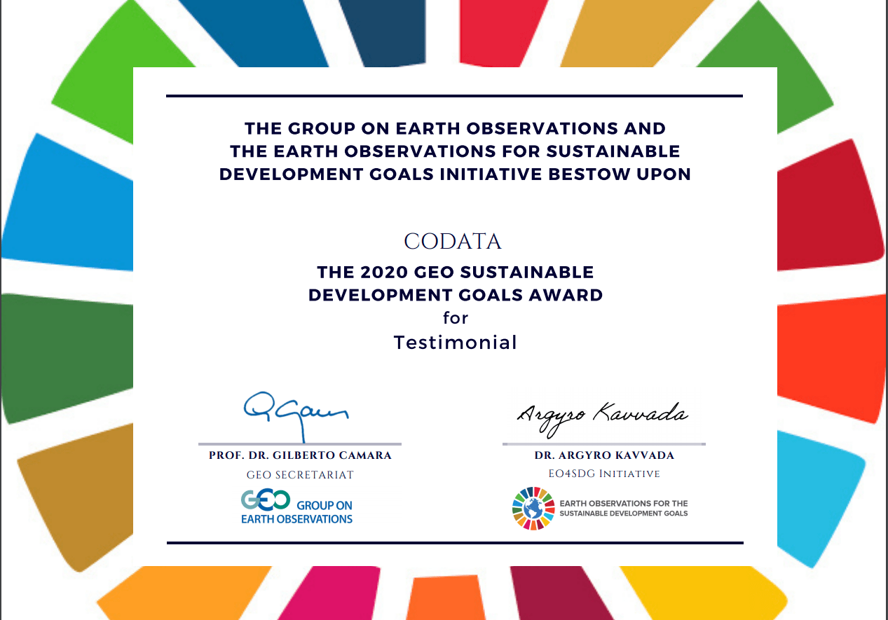 2020 GEO SDG Award CODATA, The Committee on Data for Science and