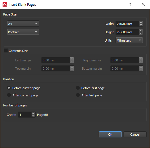 Insert blank pages into PDF document.