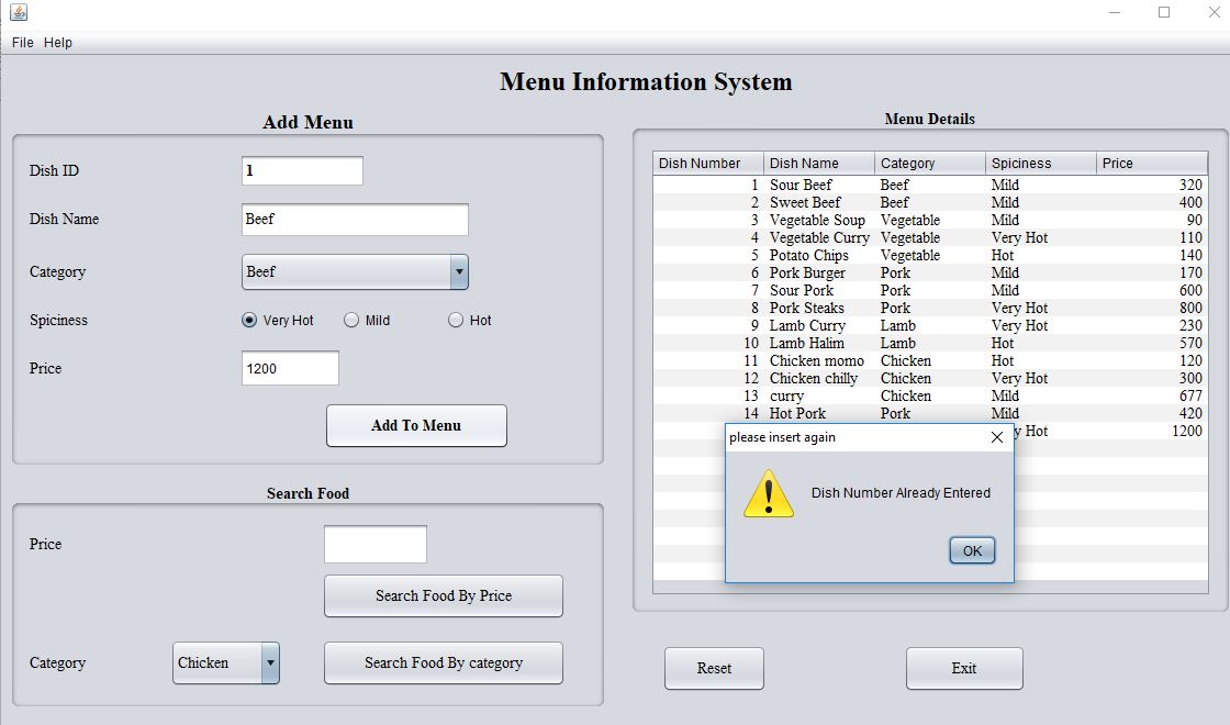Restaurant Menu Information System In Java Using NetBeans With Source