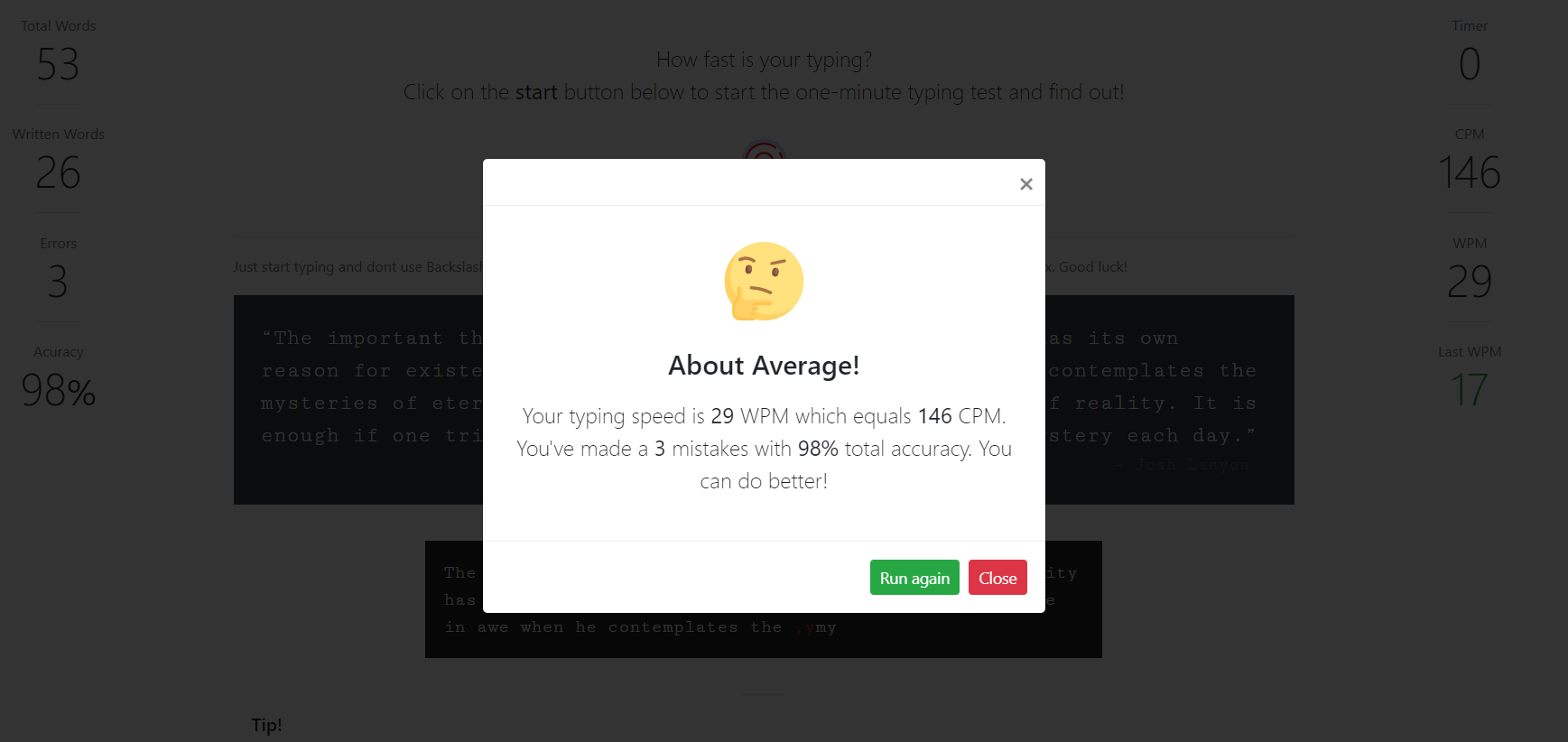 SPEED TYPING IN JAVASCRIPT WITH SOURCE CODE