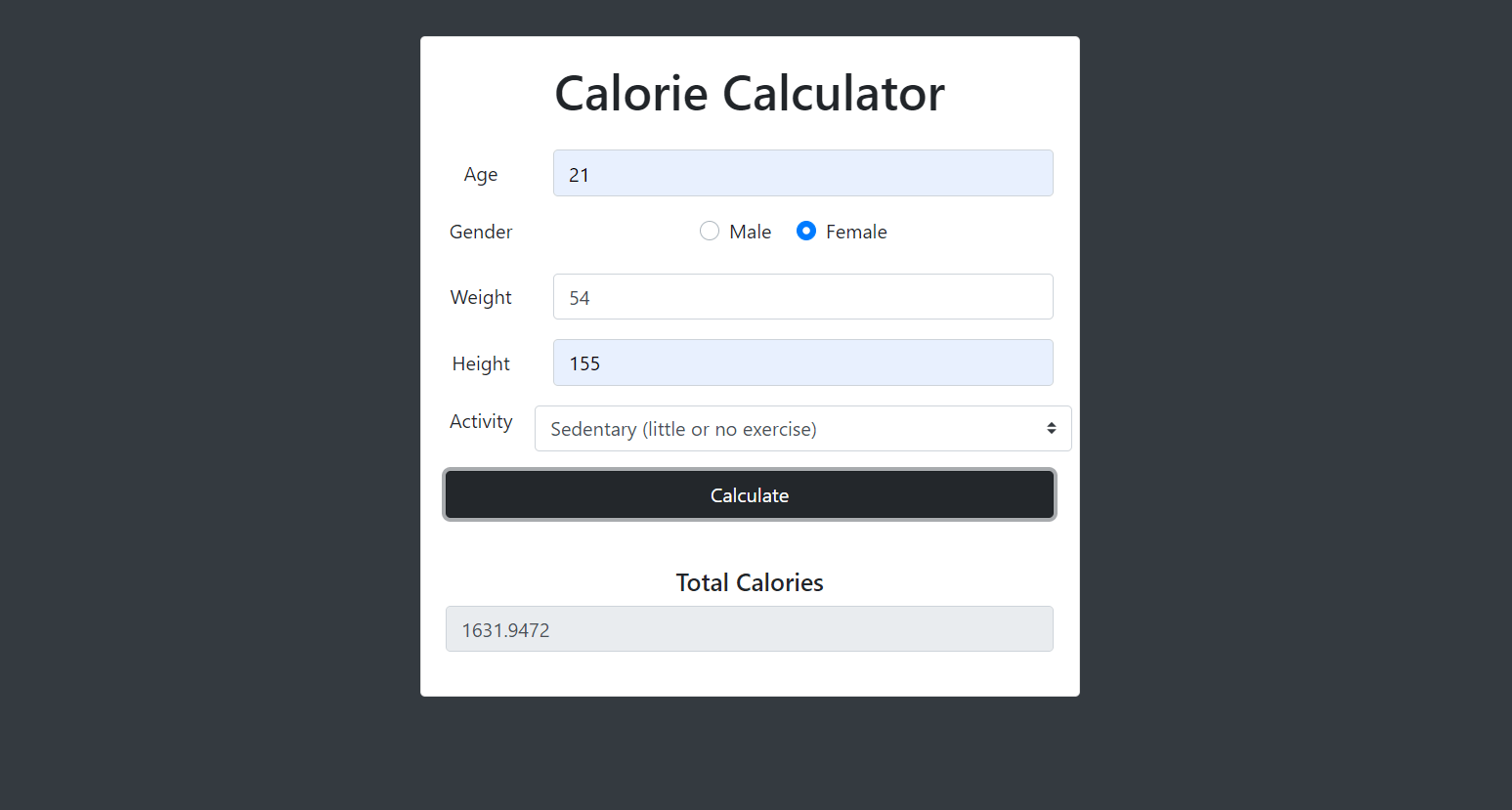 Calorie Calculator In JavaScript With Source code Source Code & Projects