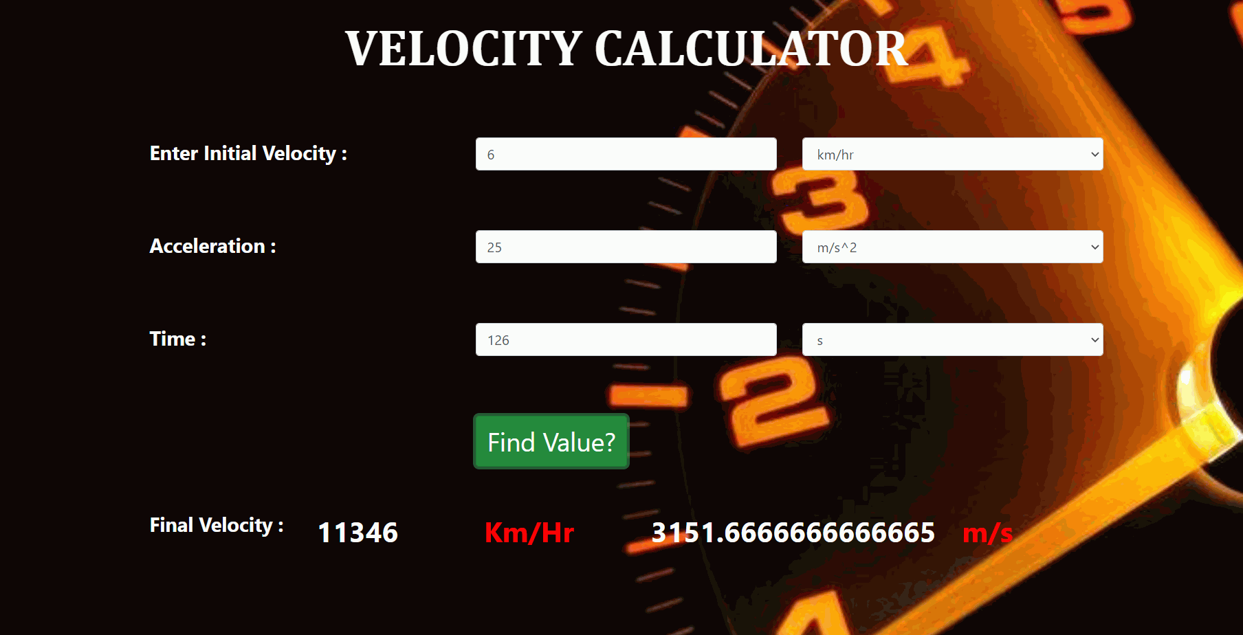 Velocity Calculator In JavaScript With Source Code Source Code & Projects
