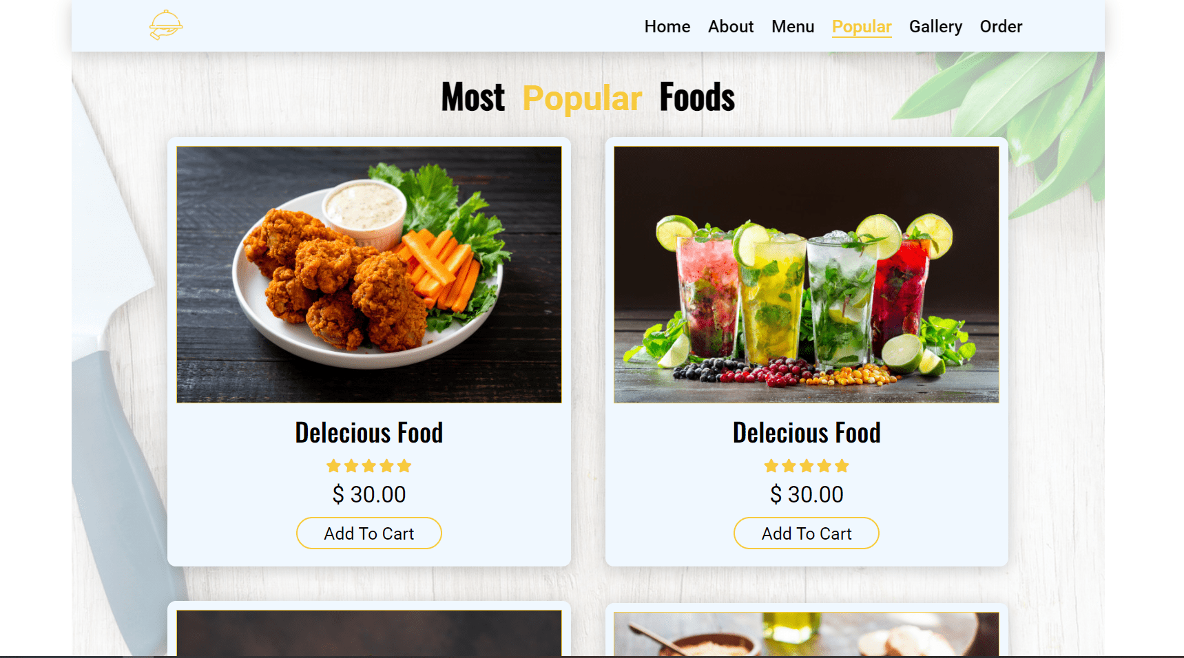 Food site Template In Html, JavaScript With Source Code Source