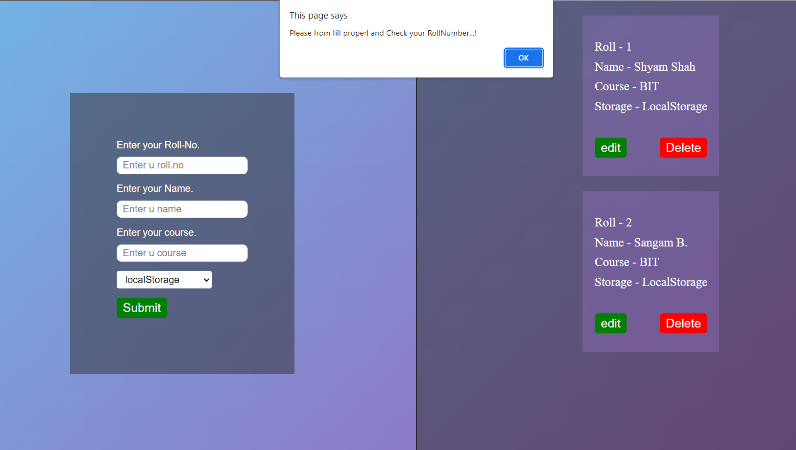 Student Details Form In JavaScript With Source Code Source Code