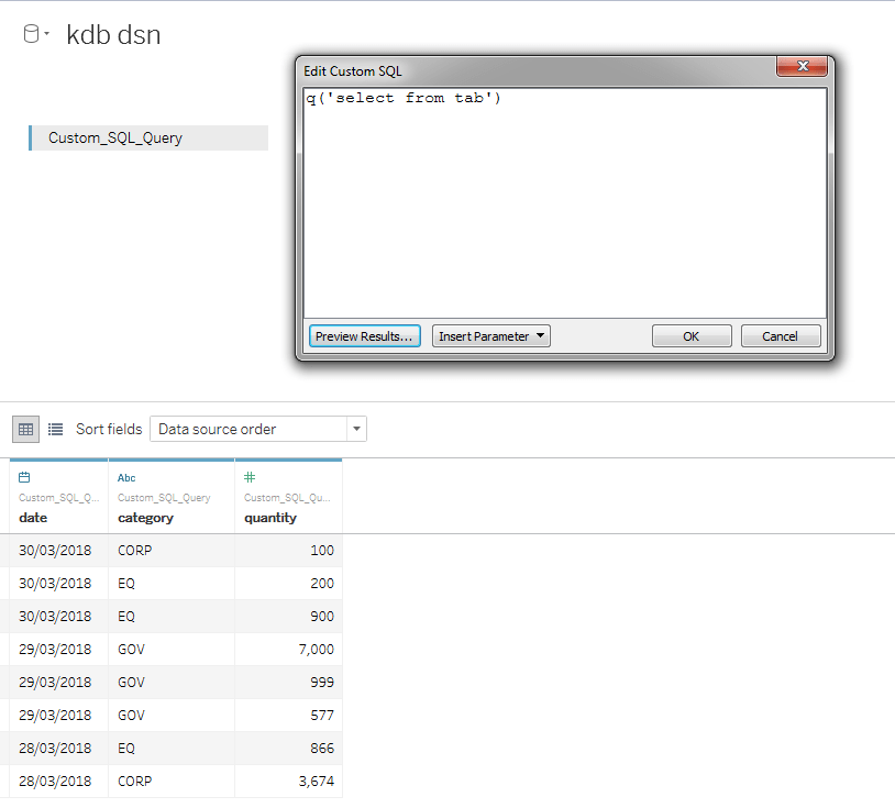 Data visualization with kdb+ using ODBC a Tableau case study kdb+