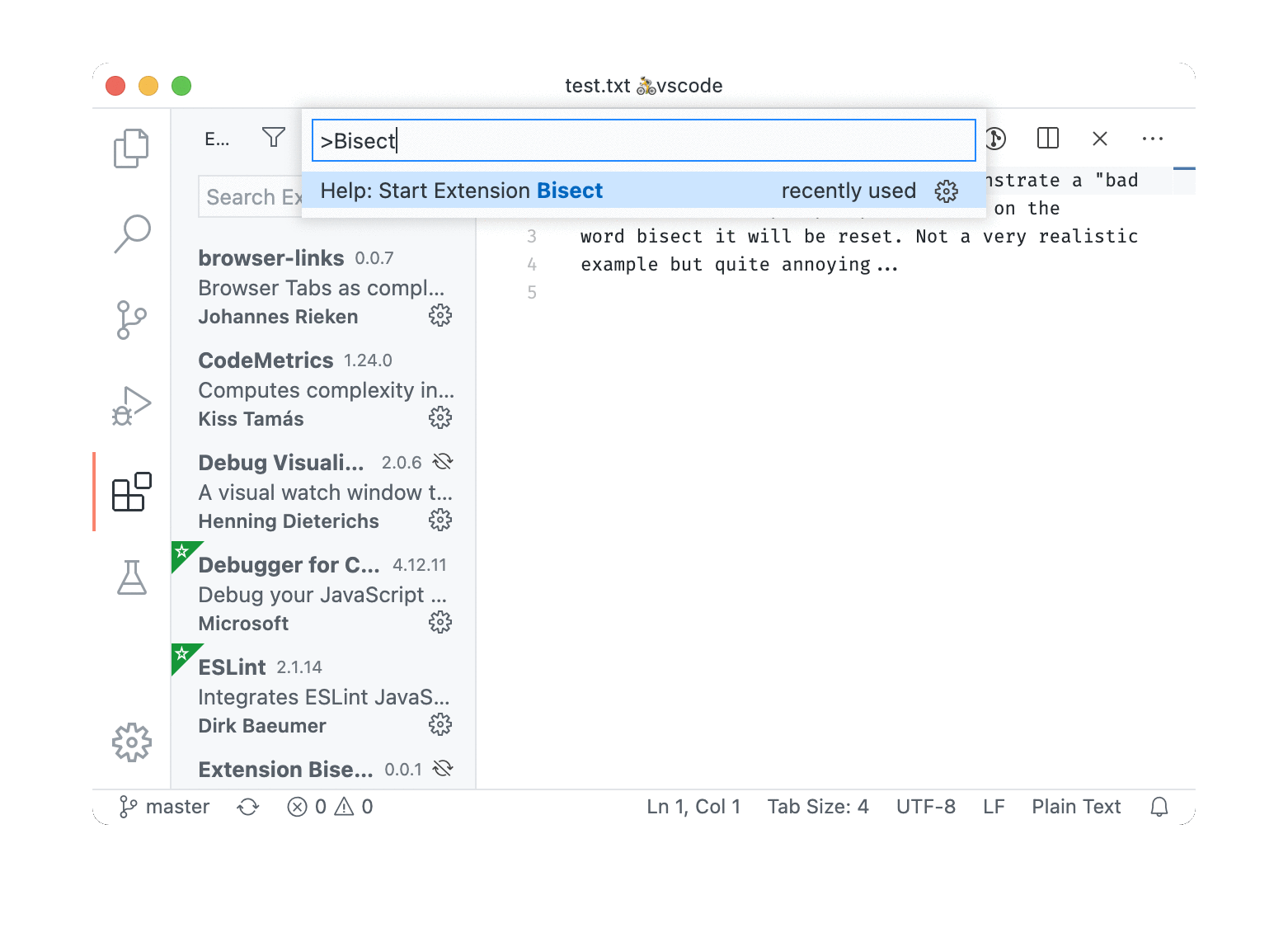Visual Studio Code extension bisect utility