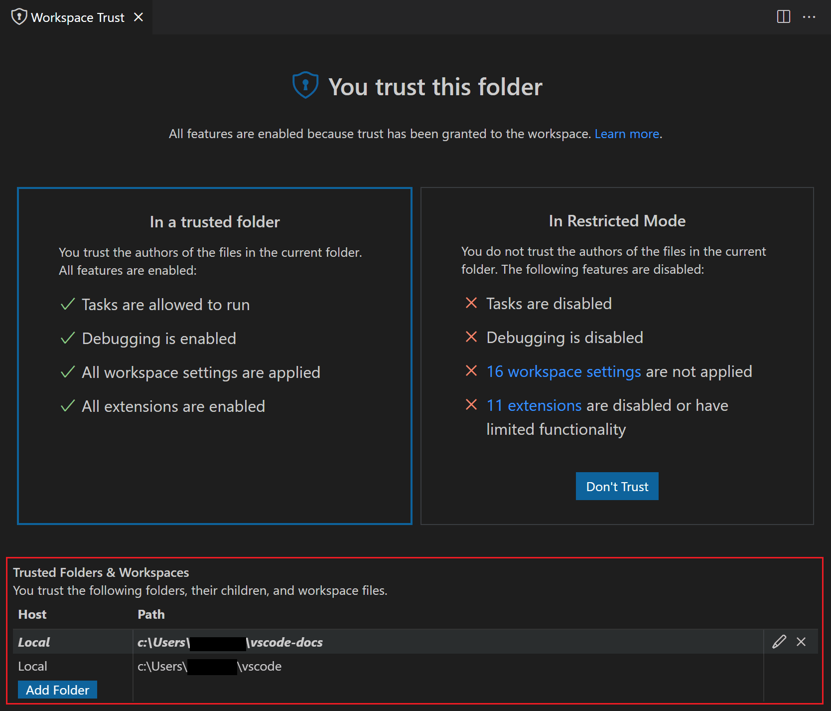 Visual Studio Code Workspace Trust security