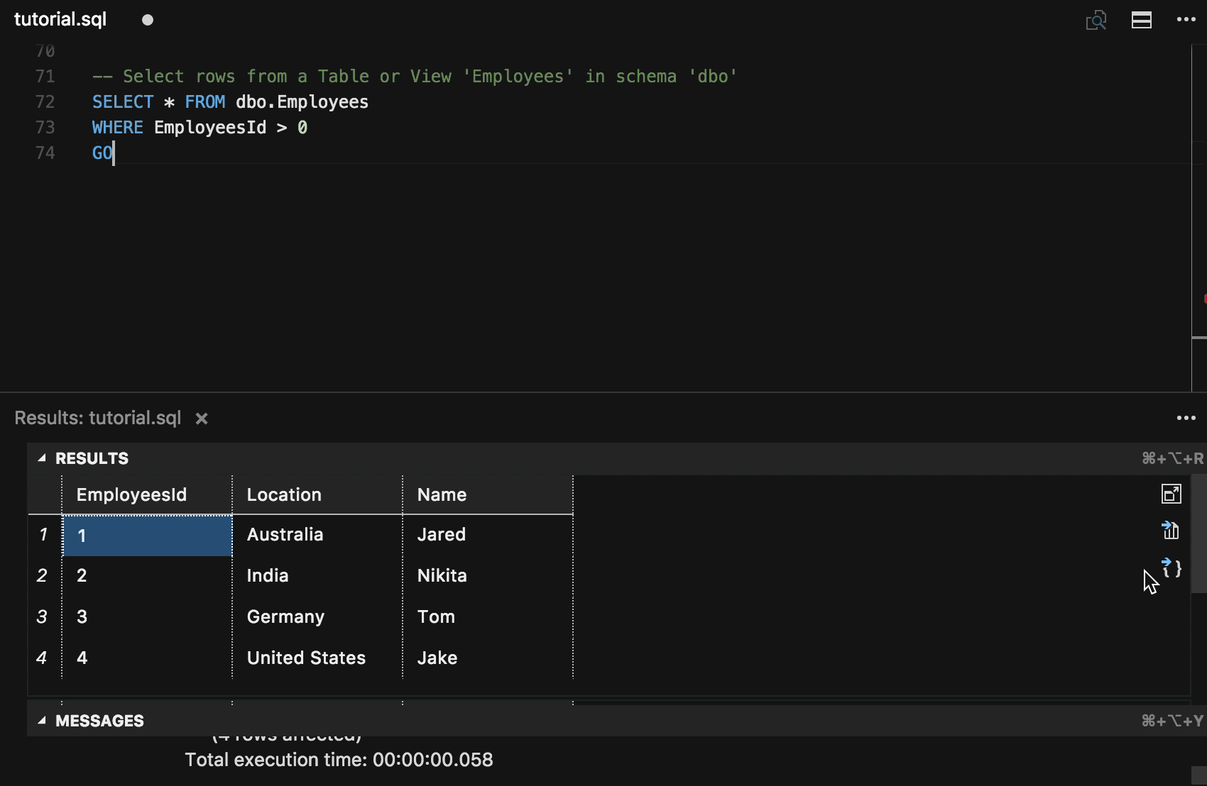 TransactSQL with Visual Studio Code