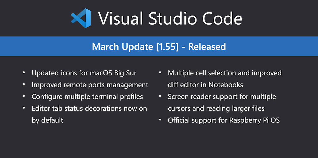 Atualização 1.55 (March 2021) do VSCode trás a atualização do ícone