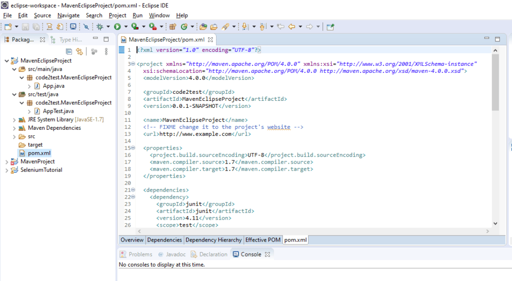 Creating Maven Project from Eclipse - code2test: Testing site
