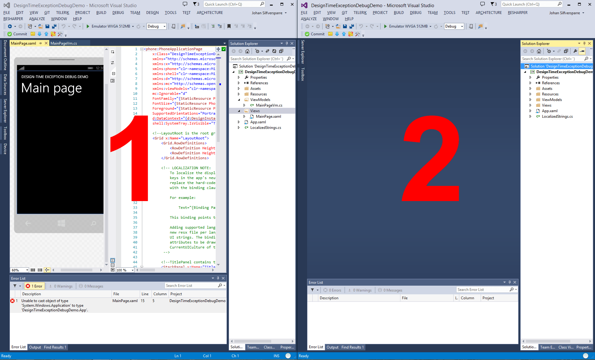 Visual Studio 2013 and Blend designtime exception debugging Jayway