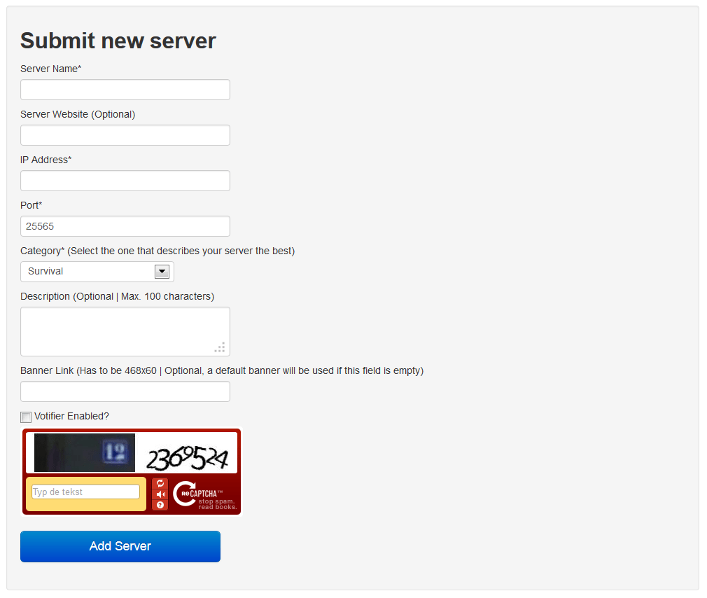 Minecraft Servers' Status List for 10 CodeClerks