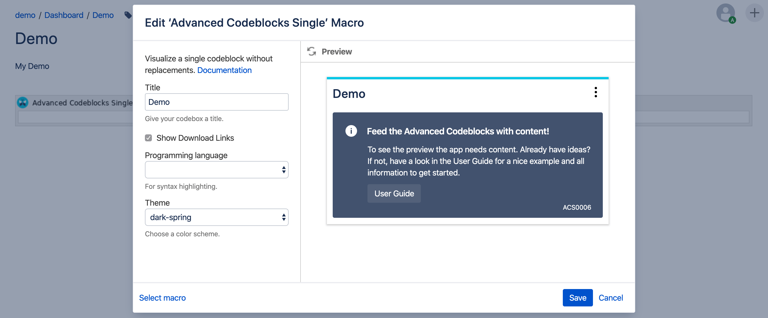 Single Macro Guide Advanced Codeblocks for Confluence · codeclou