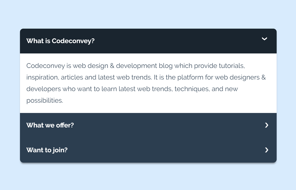 Responsive Accordion using Pure CSS Codeconvey
