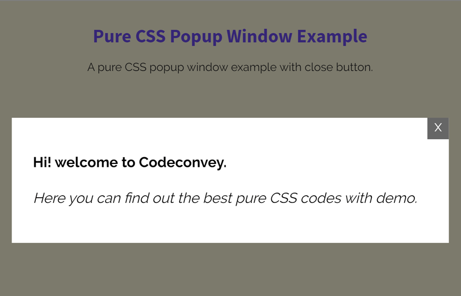 Pure CSS Popup Window With Popup Close Button