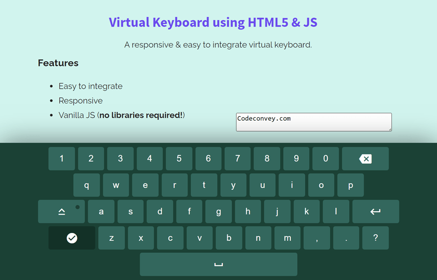 Virtual Keyboard using HTML5 CSS and JS Codeconvey