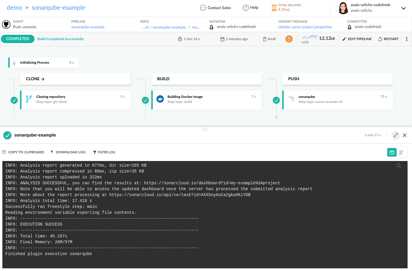 SonarQube scanning · Codefresh Docs