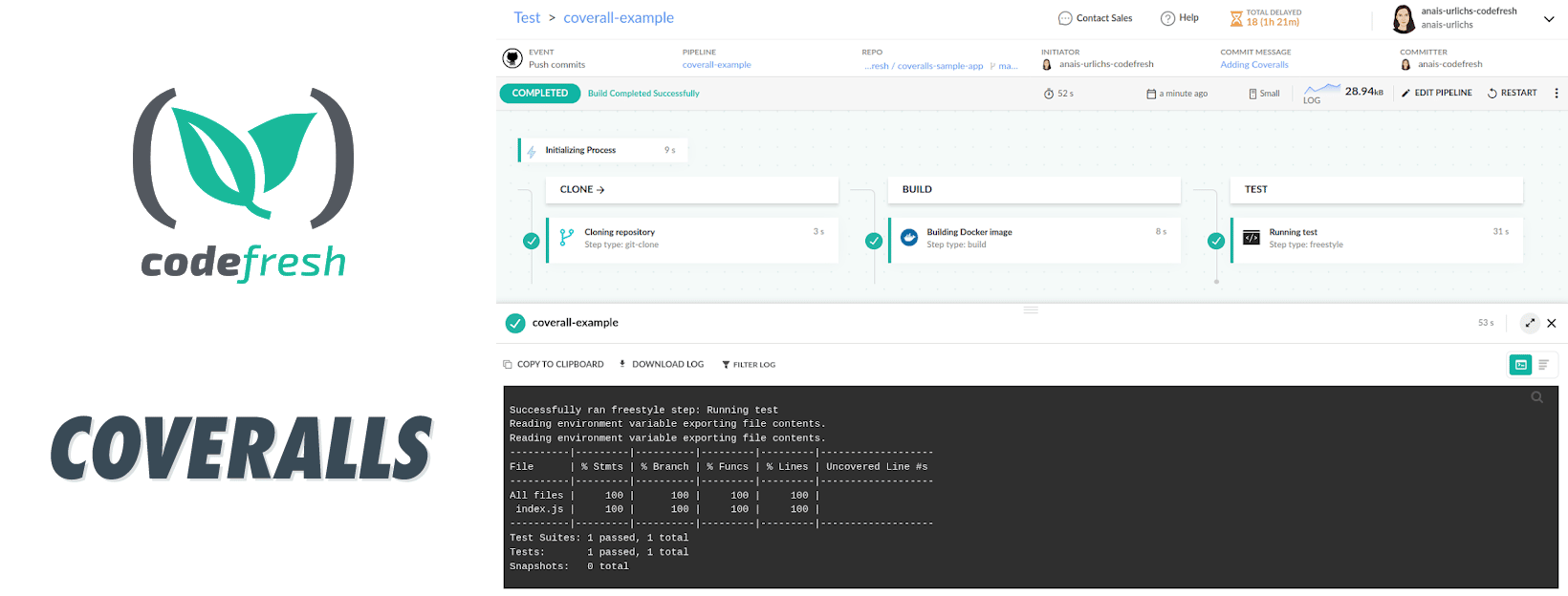 Generate Code Coverage Reports using Coveralls and Codefresh Codefresh