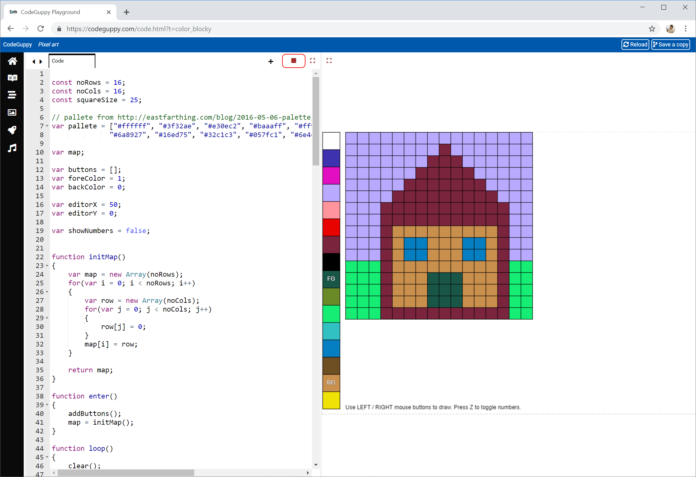 CodeGuppy How to create a color pixel art editor in JavaScript