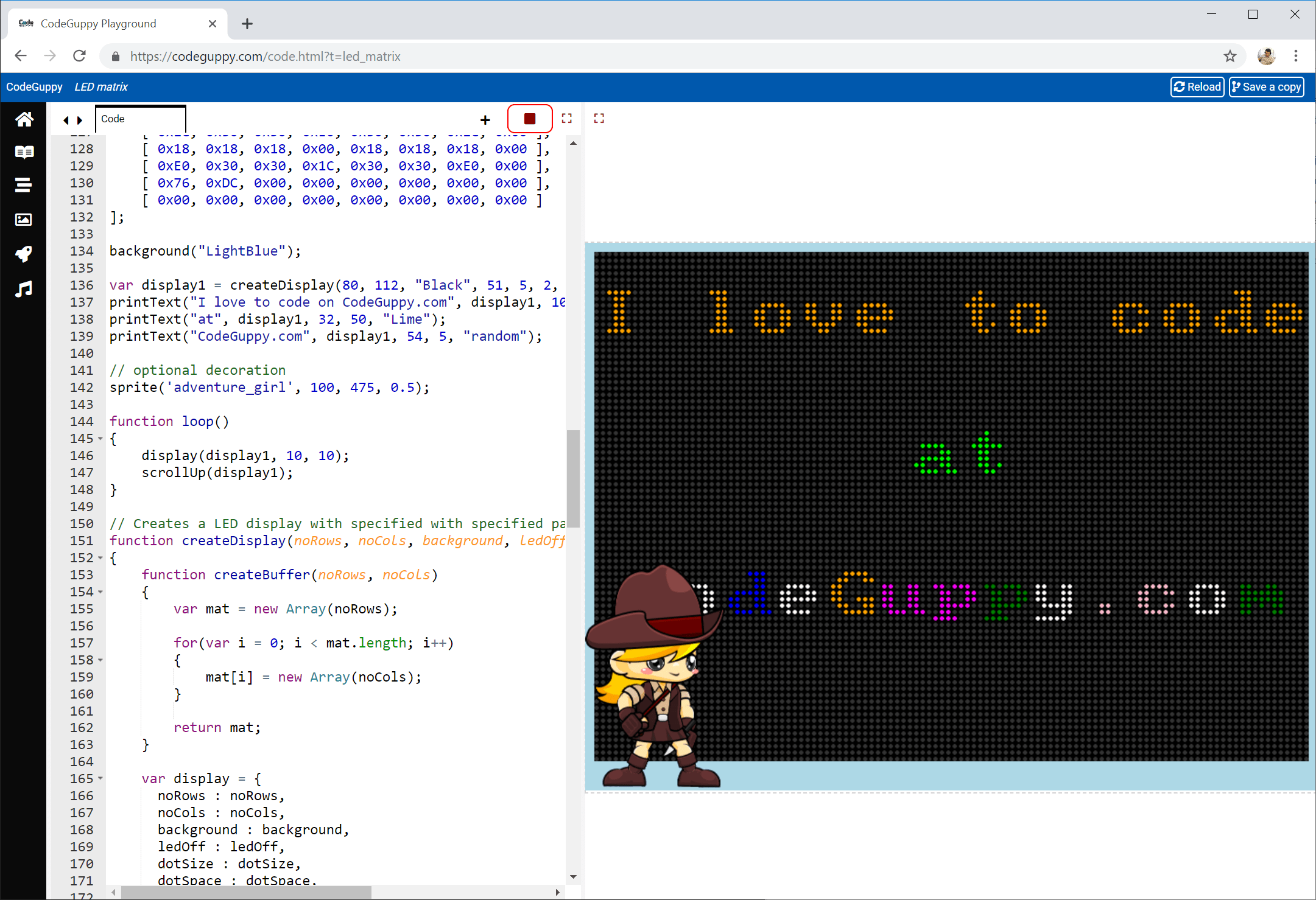 CodeGuppy JavaScript tutorial LED matrix
