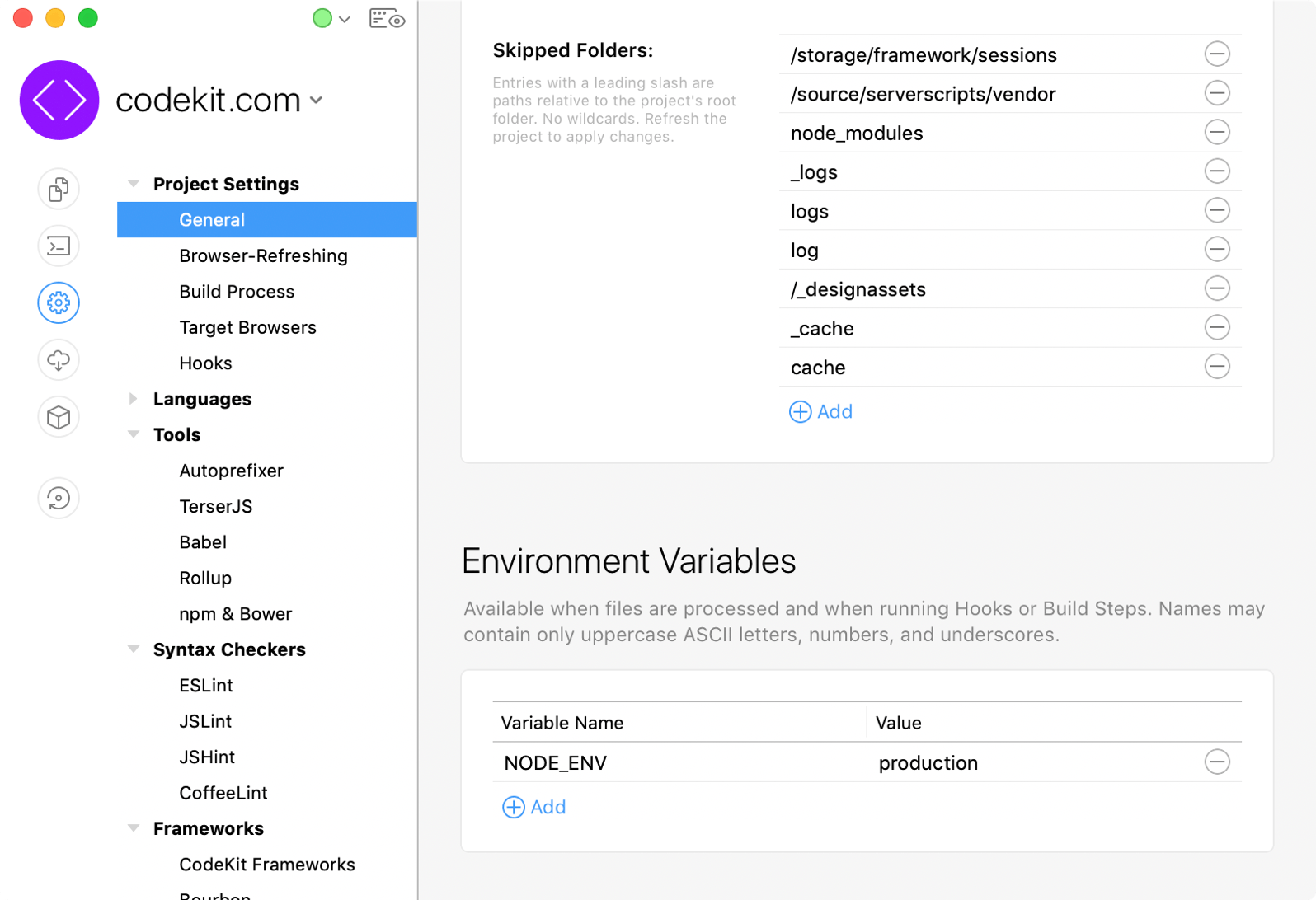 CodeKit Environment Variables