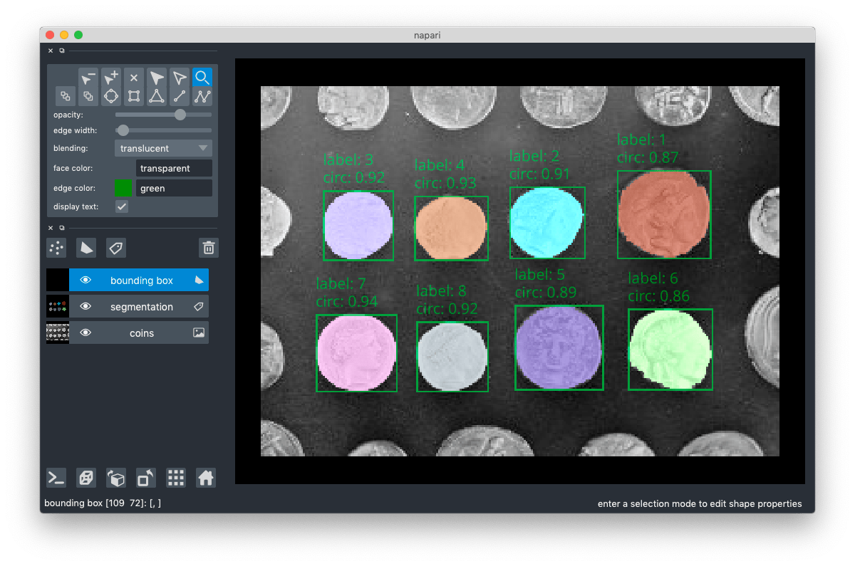 Annotating segmentation with text and bounding boxes — napari