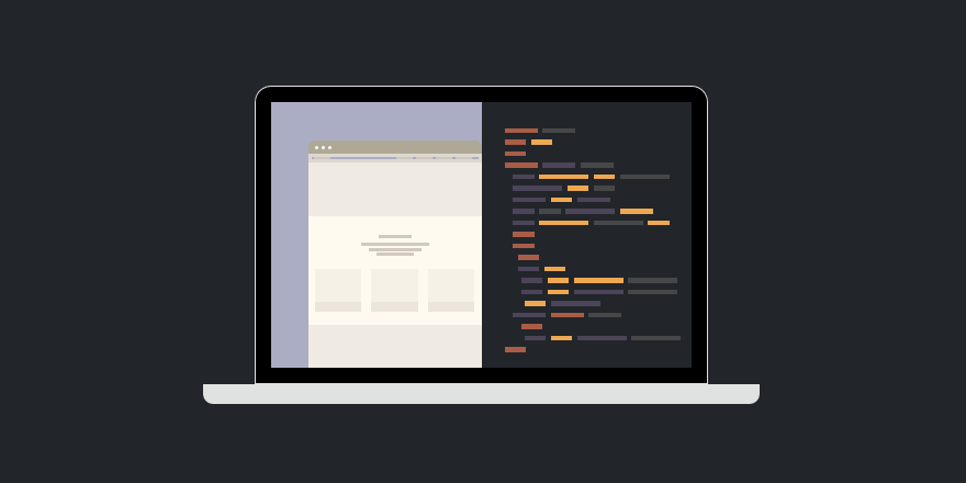 Laptop with Design and Code Side by Side in CSS CodeMyUI