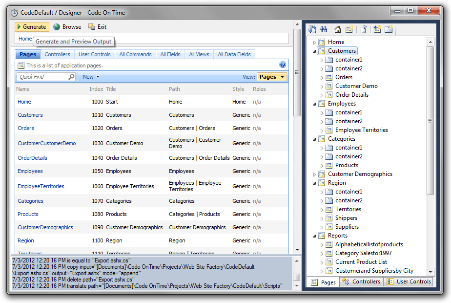 Code On Time Development / Project Designer / Previewing the Project