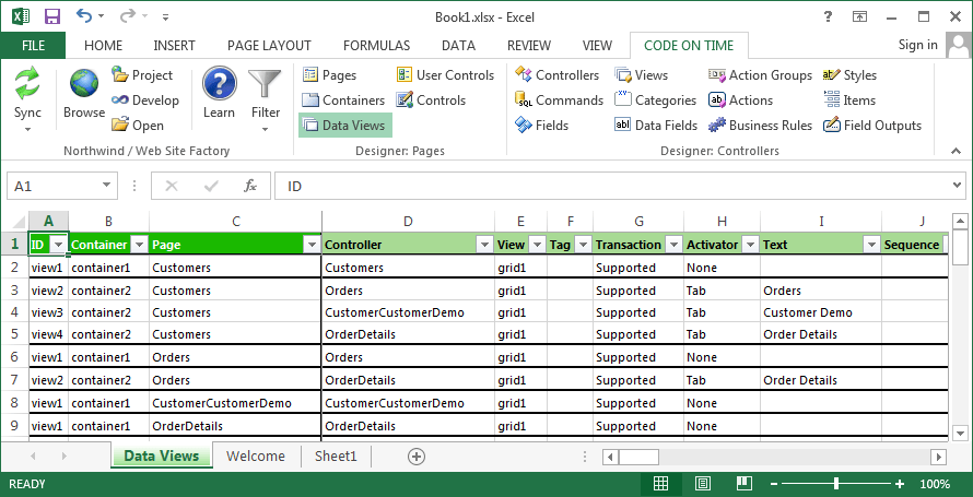 Code On Time Development / Tools for Excel / Data Views