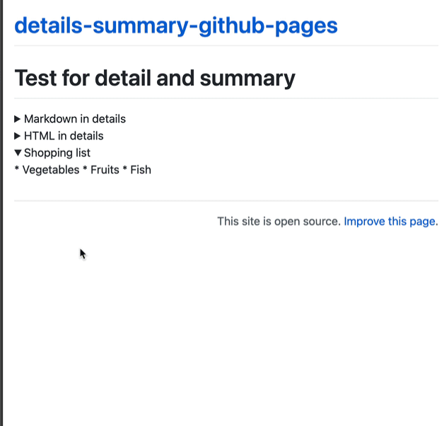 Using details/summary in GitHub pages detailssummarygithubpages