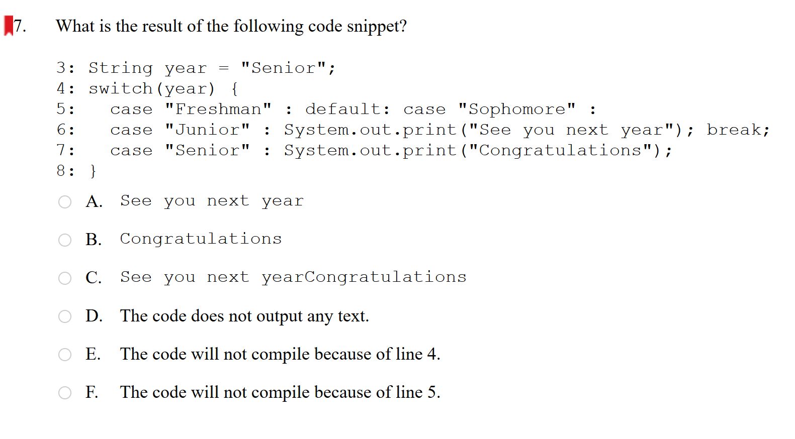 Mock Exam 1 switch question (Java OCA 8 Programmer I Study Guide, Sybex
