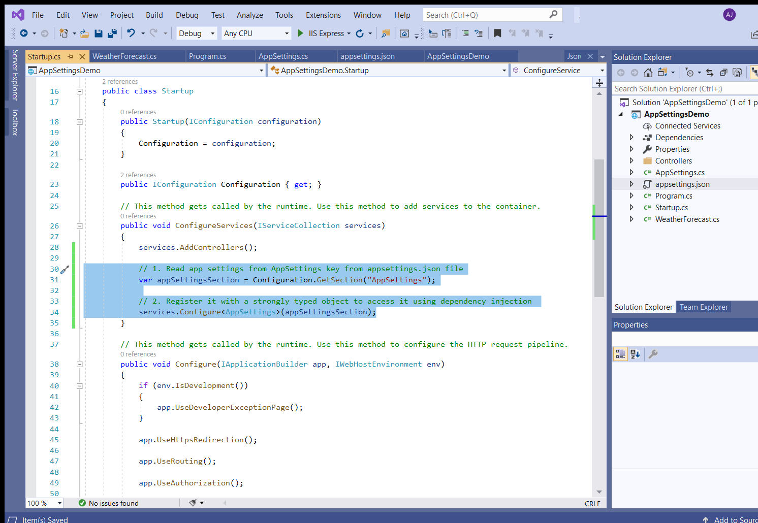 CoderJony Read AppSettings in Core 3.1 from appsettings.json file