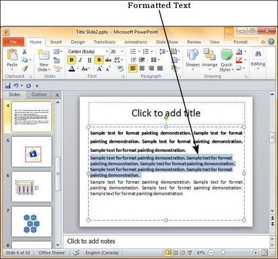 Применить форматирование в Powerpoint 2010