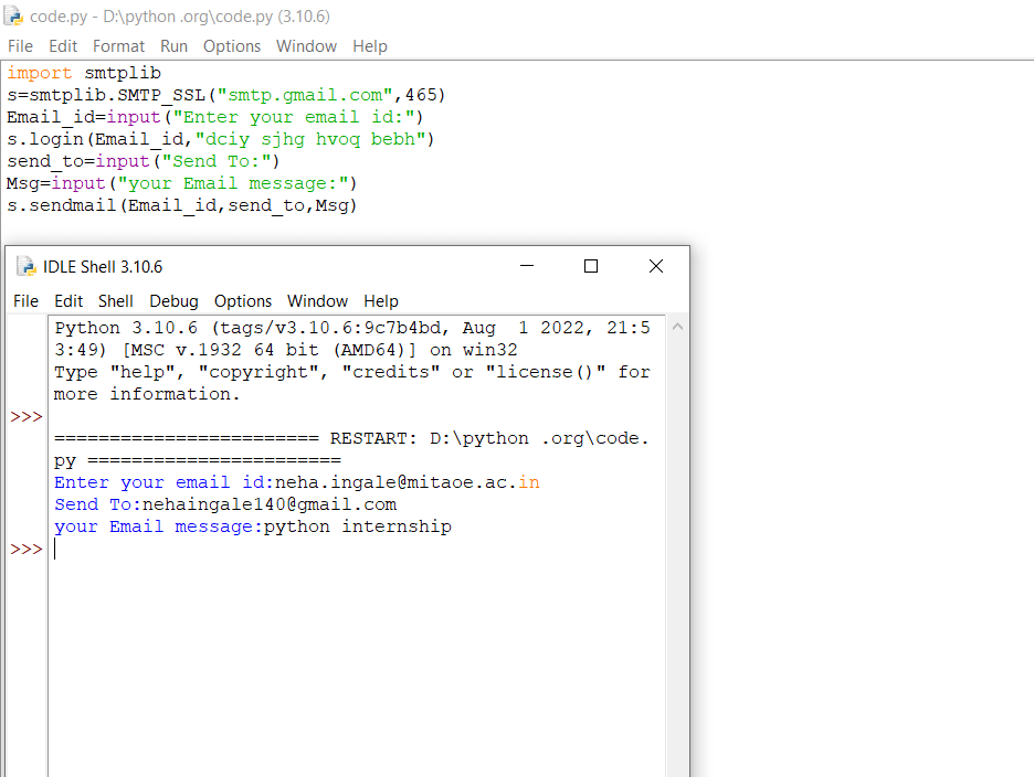 Sending emails using Python NEHA123