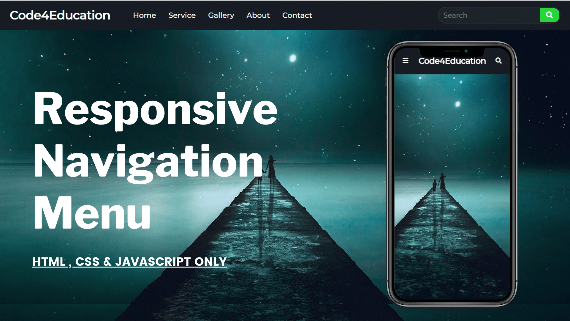 Responsive Navbar with Search Box in HTML CSS & JS code4education