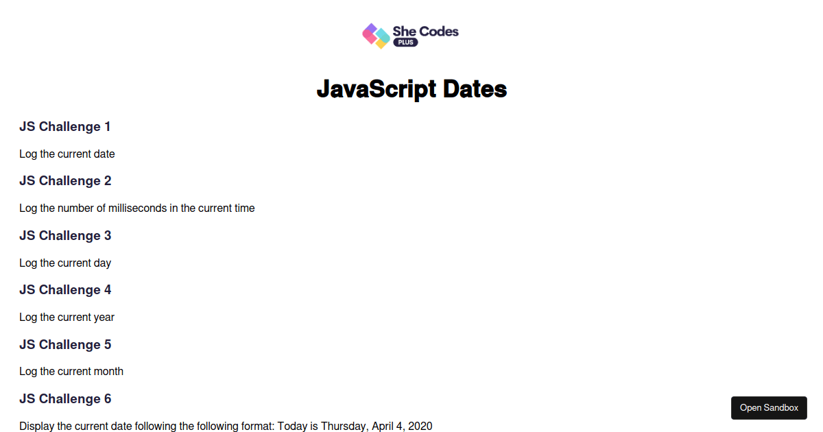 JavaScript Dates Codesandbox