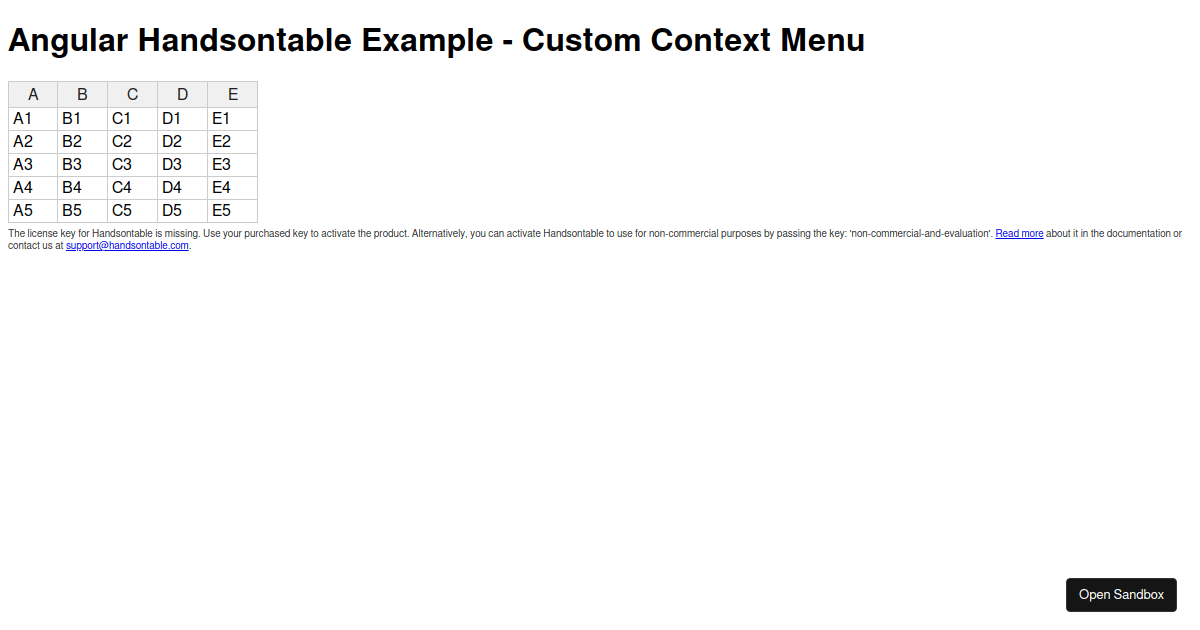 handsontable/angular examples CodeSandbox