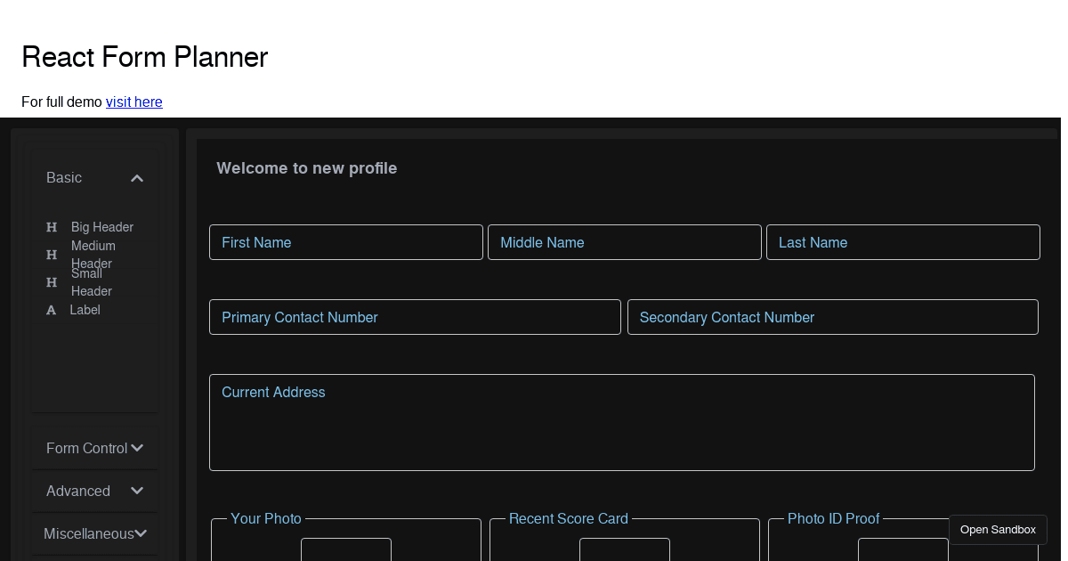 reactformbuilder reactformplanner (forked) Codesandbox